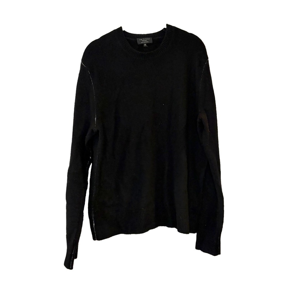 Rag & Bone 100% Cashmere Knit Sweater Men's M Solid Black Crewneck Staple